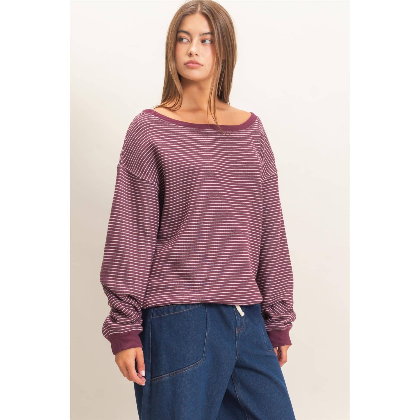 Striped Off The Shoulder Sweatshirt