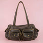 Multi Pocket Textured Leather Shoulder Bag