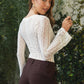 Scalloped V-Neck Long Sleeves Sheer Lace Top