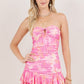 Abstract Printed Tube Ruffle Mini Dress
