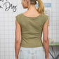 Washed Raw Edge Boat Neck Short Sleeve