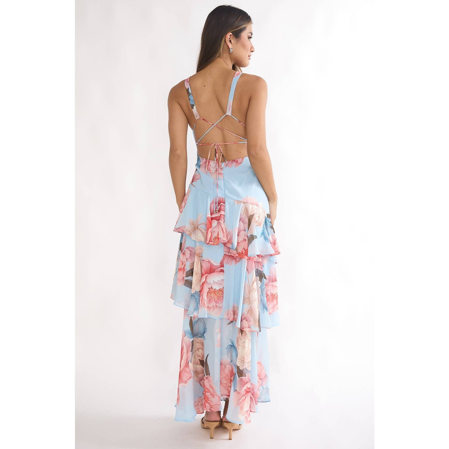 Flower V-Neck Tiered Maxi Dress