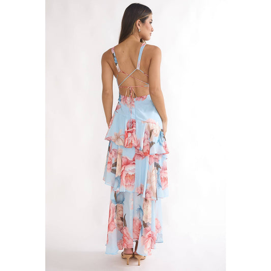 Flower V-Neck Tiered Maxi Dress