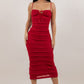 Red Ruched Bodycon Midi Dress