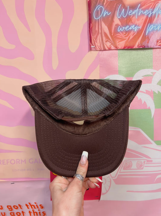 Last Night Liquor Talked Trucker Hat: Brown/Tan