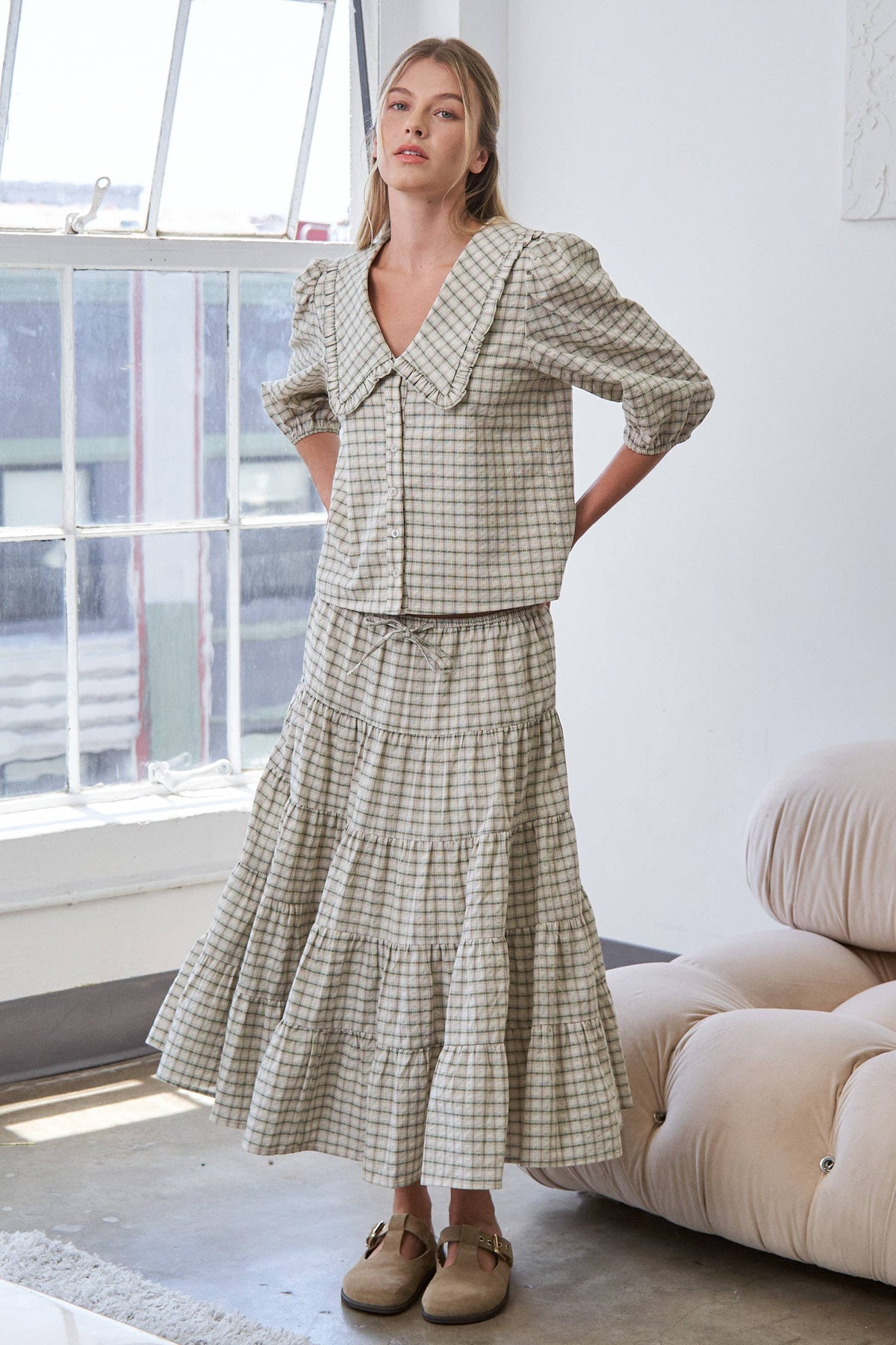 Tiered Plaid Skirt