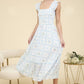 Blue Floral Square Neckline Dress