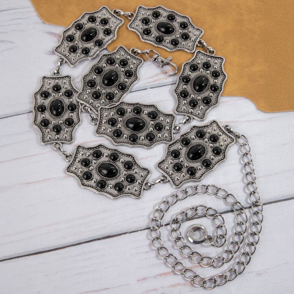 Multi Stone Detail Concho Chain Belt