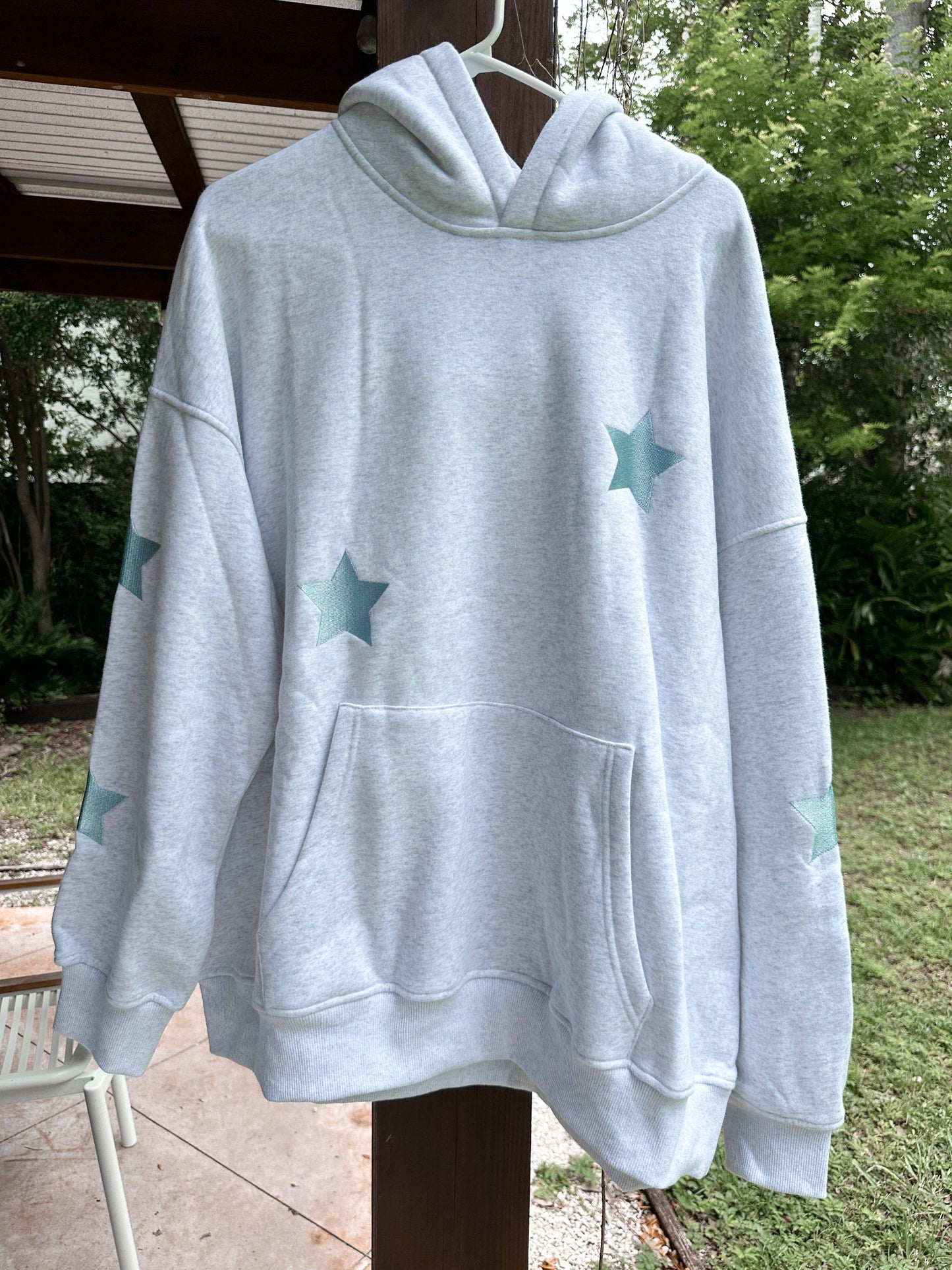 Grey Simple Embroider Star Hoodie