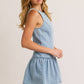 Boat Neck Sleeveless Low Waist Denim Dress