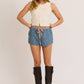 Sleeveless Round Neck Button Down Ripped Sweater Top