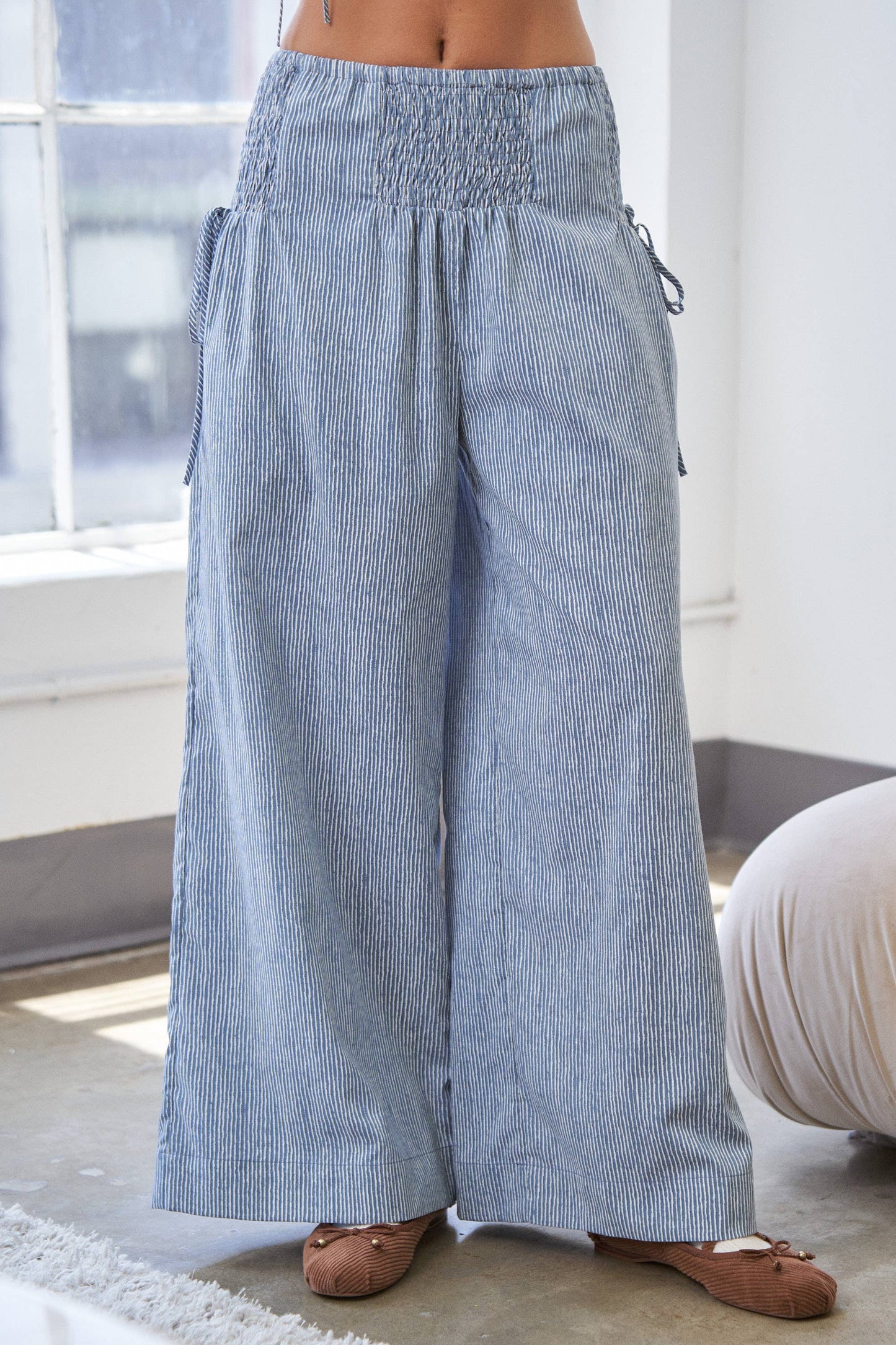 Striped Wide Leg Smocked Pants
