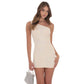Rhinestone Mesh One Shoulder Dress in Beige