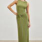 Gold Accent Ruched Slinky Maxi Dress