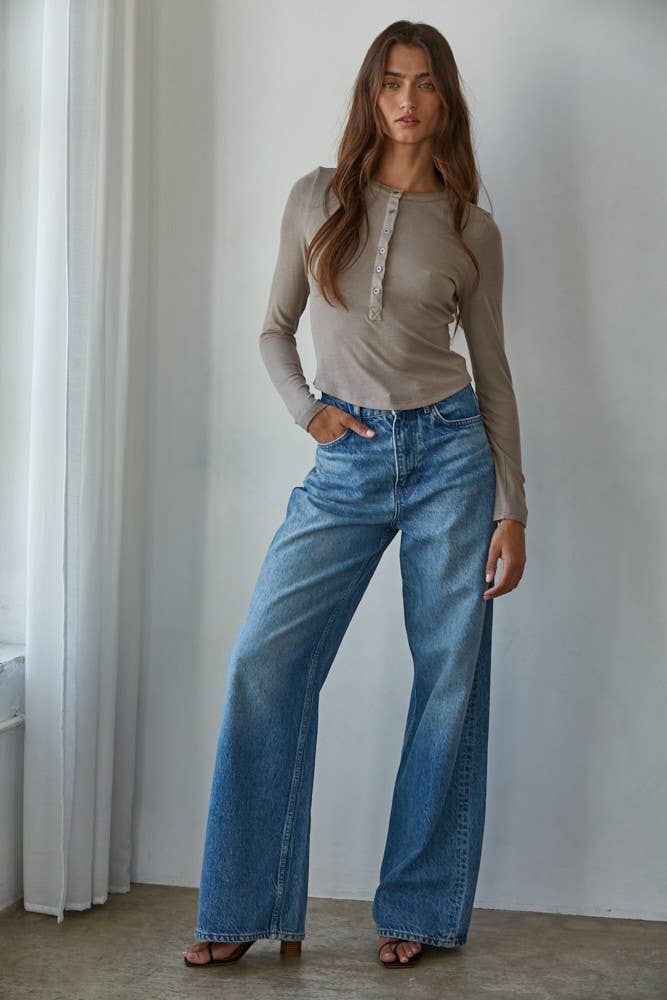 Long Sleeve Half Button Up Top