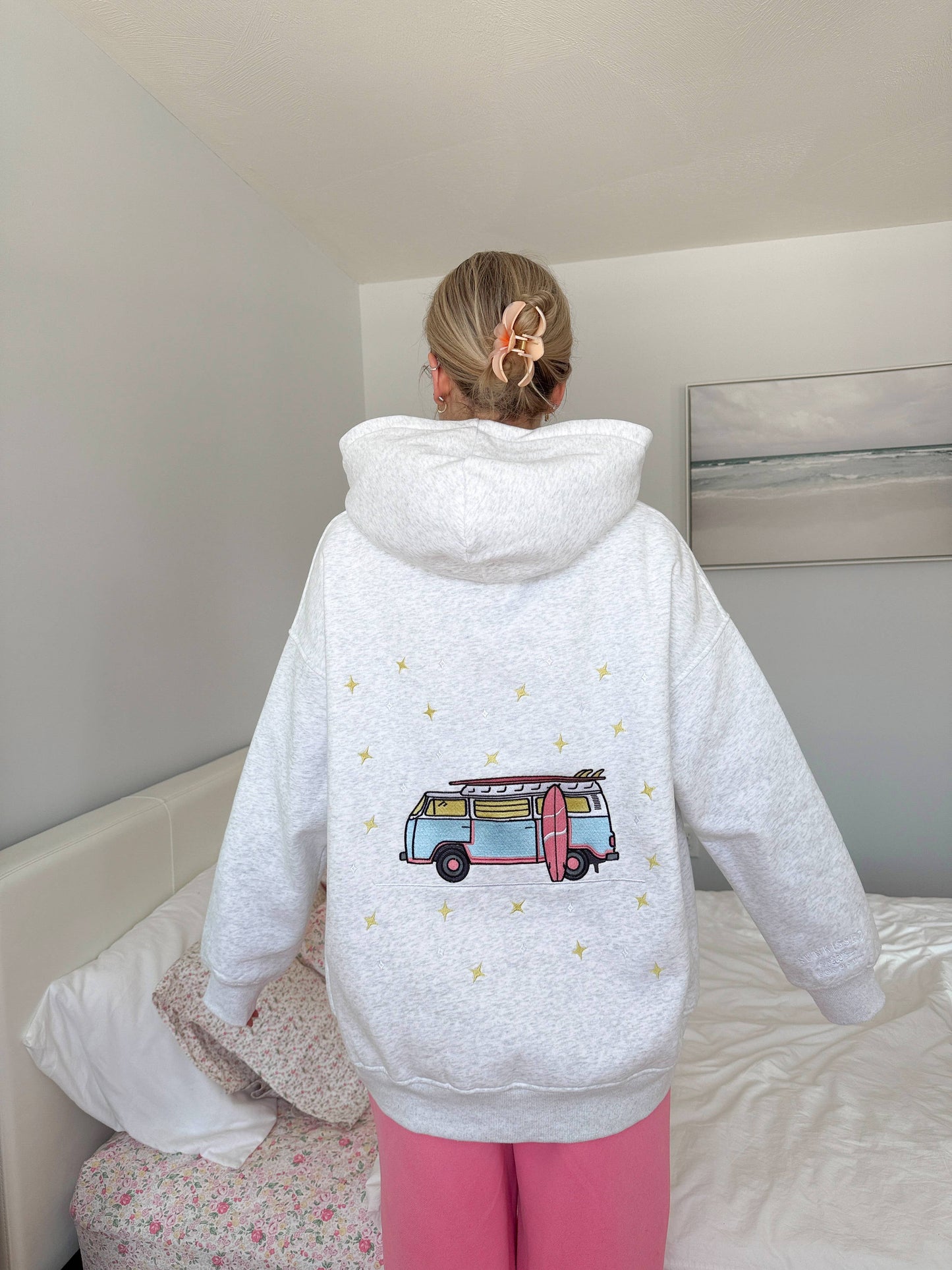 Pearl Grey Van Star Embroider Hoodie