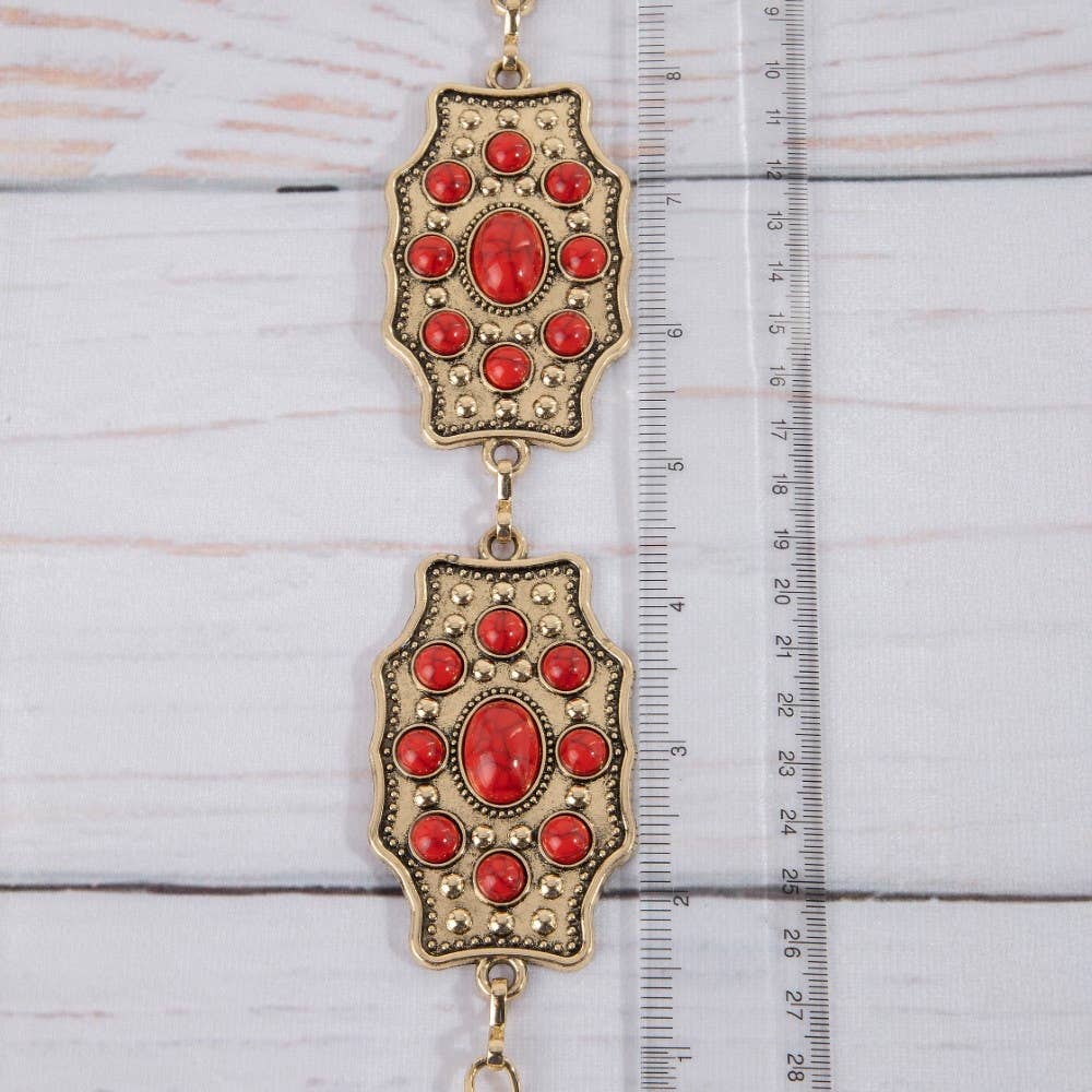 Multi Stone Detail Concho Chain Belt