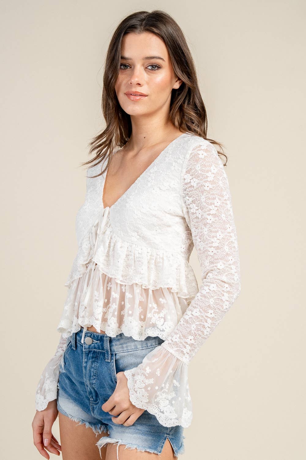 LACE TRIMMED DETAILED TOP