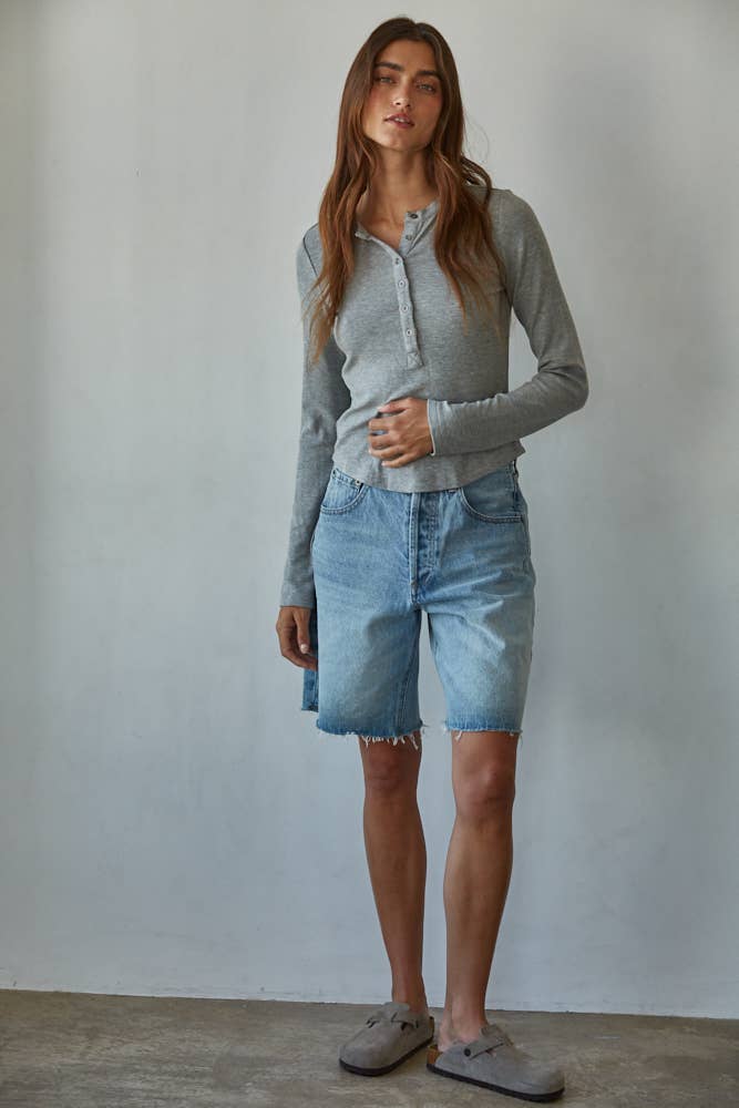 Long Sleeve Half Button Up Top