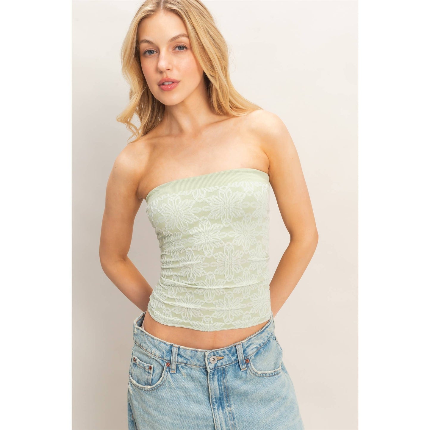 Strapless Jacquard Top
