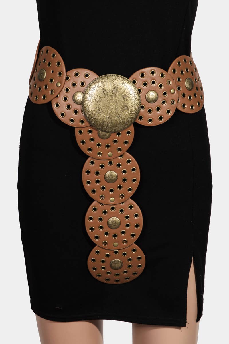 Faux Leather Western Bohemian Disc Belt