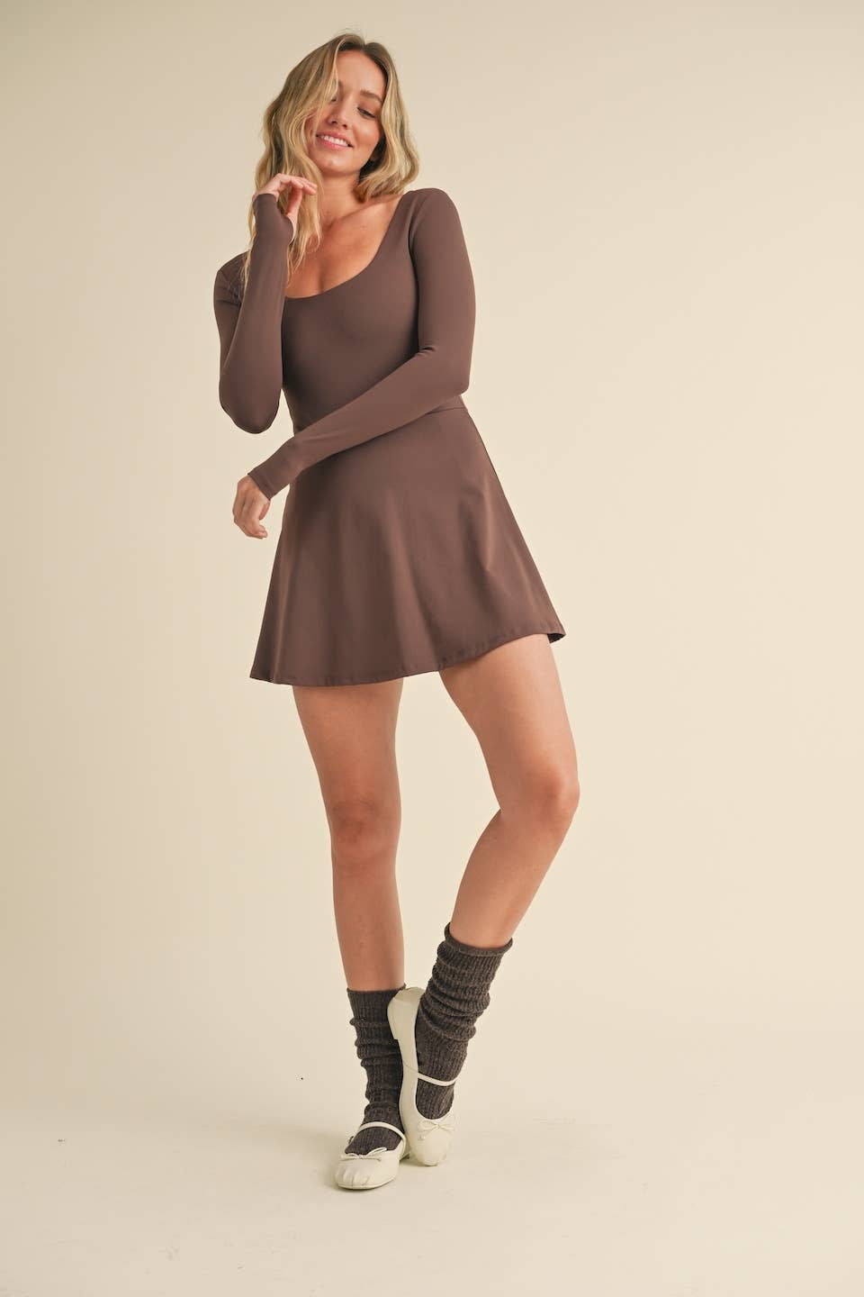 Scoop Neck Fit and Flare Long Sleeve Mini Dress Scoop Neck Fit and Flare Long Sleeve Mini Dress