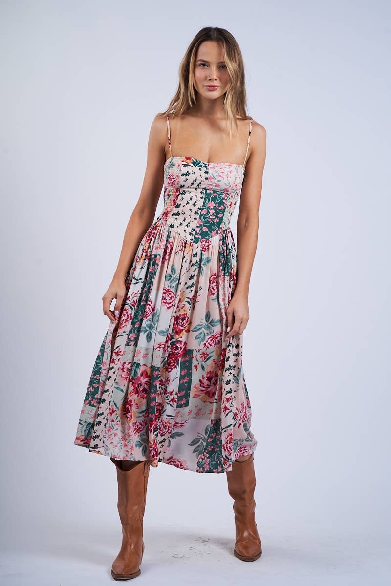 Floral Sleeveless Smocked Midi Dress