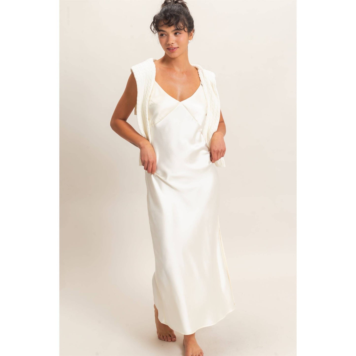 Satin V-Neck Slip Dress