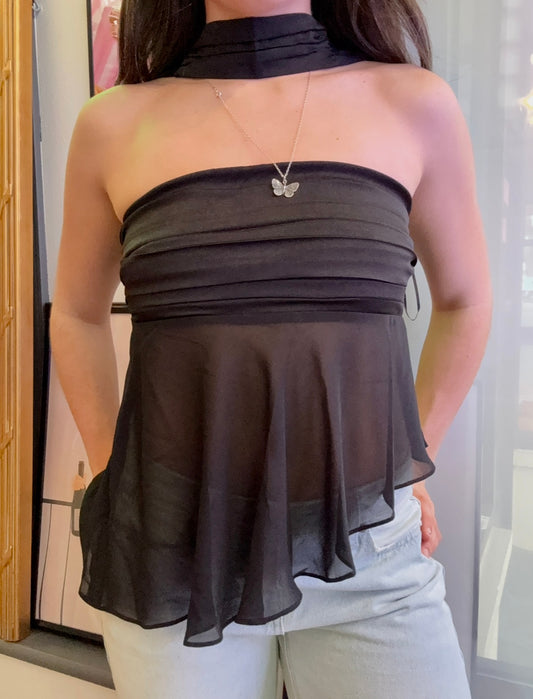 Black Scarf Strapless Top