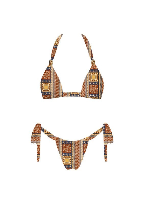 Brown and Blue Pattern Bikini