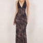 Animal Print Lace Contract Open Back Maxi Dress
