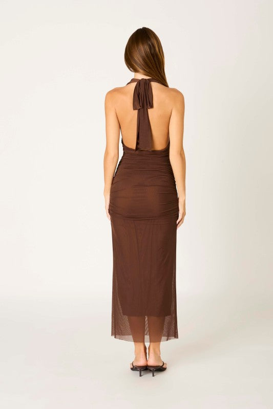 Mesh Halter Midi Dress