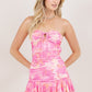 Abstract Printed Tube Ruffle Mini Dress