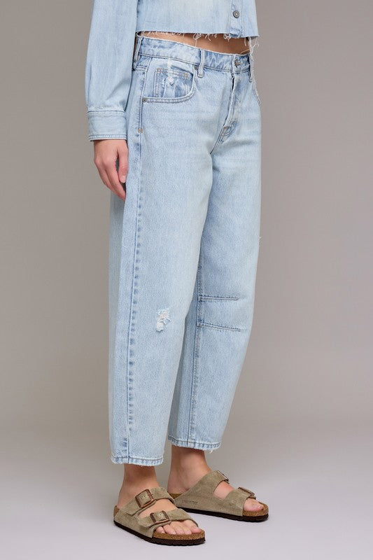 Light Wash Crop Barrel Fit