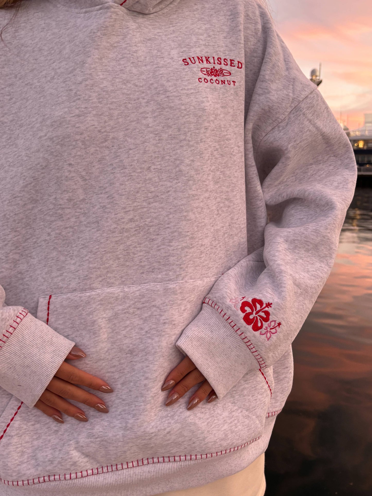 Pearl Grey Hibiscus Flowers Hoodie