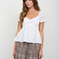 V NECK LADDER LACE PUFF SLEEVE