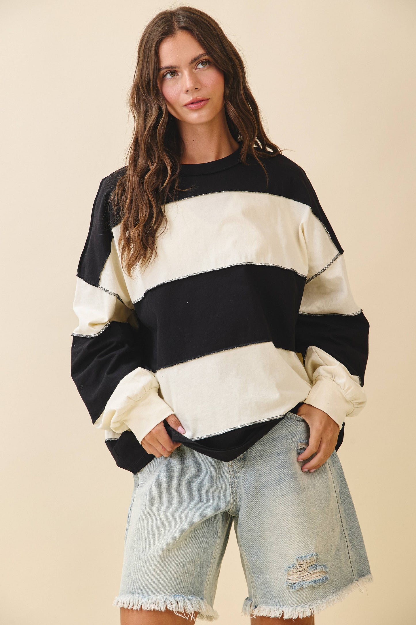 Contrast Panel Long Sleeve Slouchy
