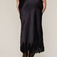 Satin Mono Tone Elastic Waist Lace Midi Skirt