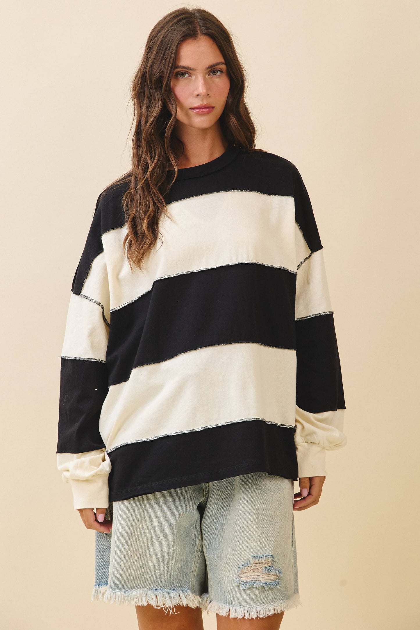 Contrast Panel Long Sleeve Slouchy