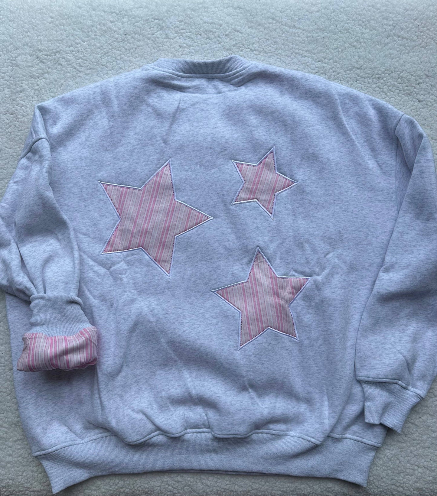 Sunkissed Pink Star Lux Striped Crewneck