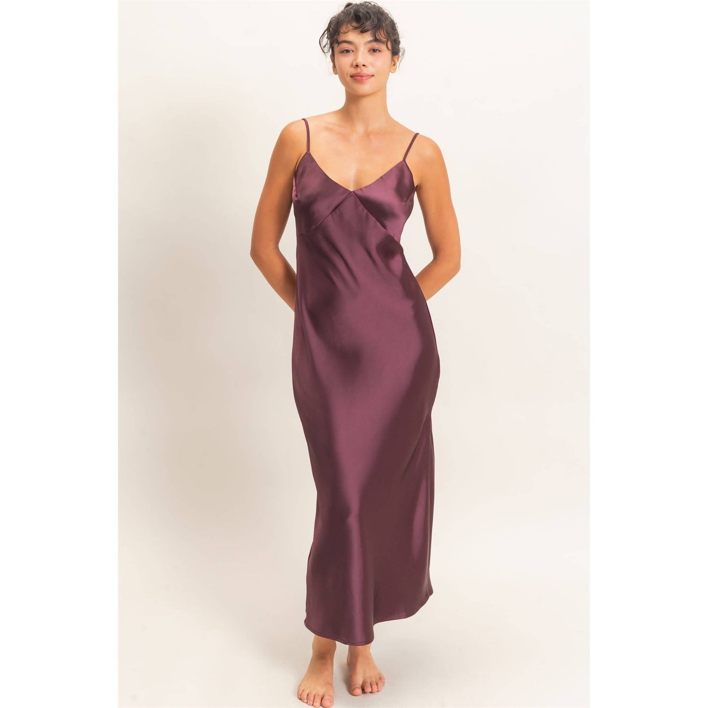 Satin V-Neck Slip Dress