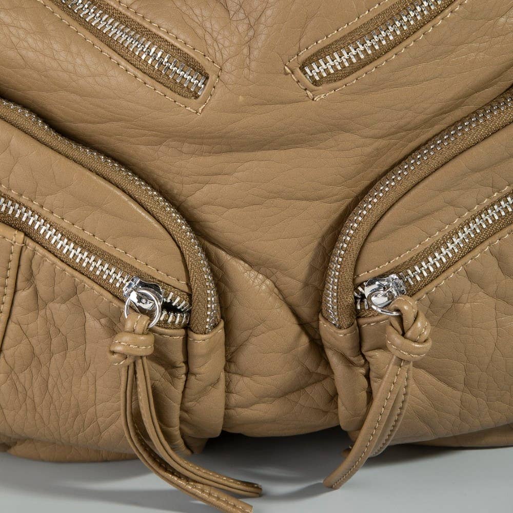 Multi Zipper Pocket Leather Hobo Bag