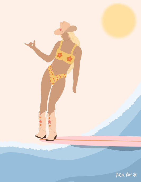 Flower Power Surf Cowgirl Print