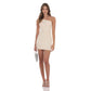 Rhinestone Mesh One Shoulder Dress in Beige