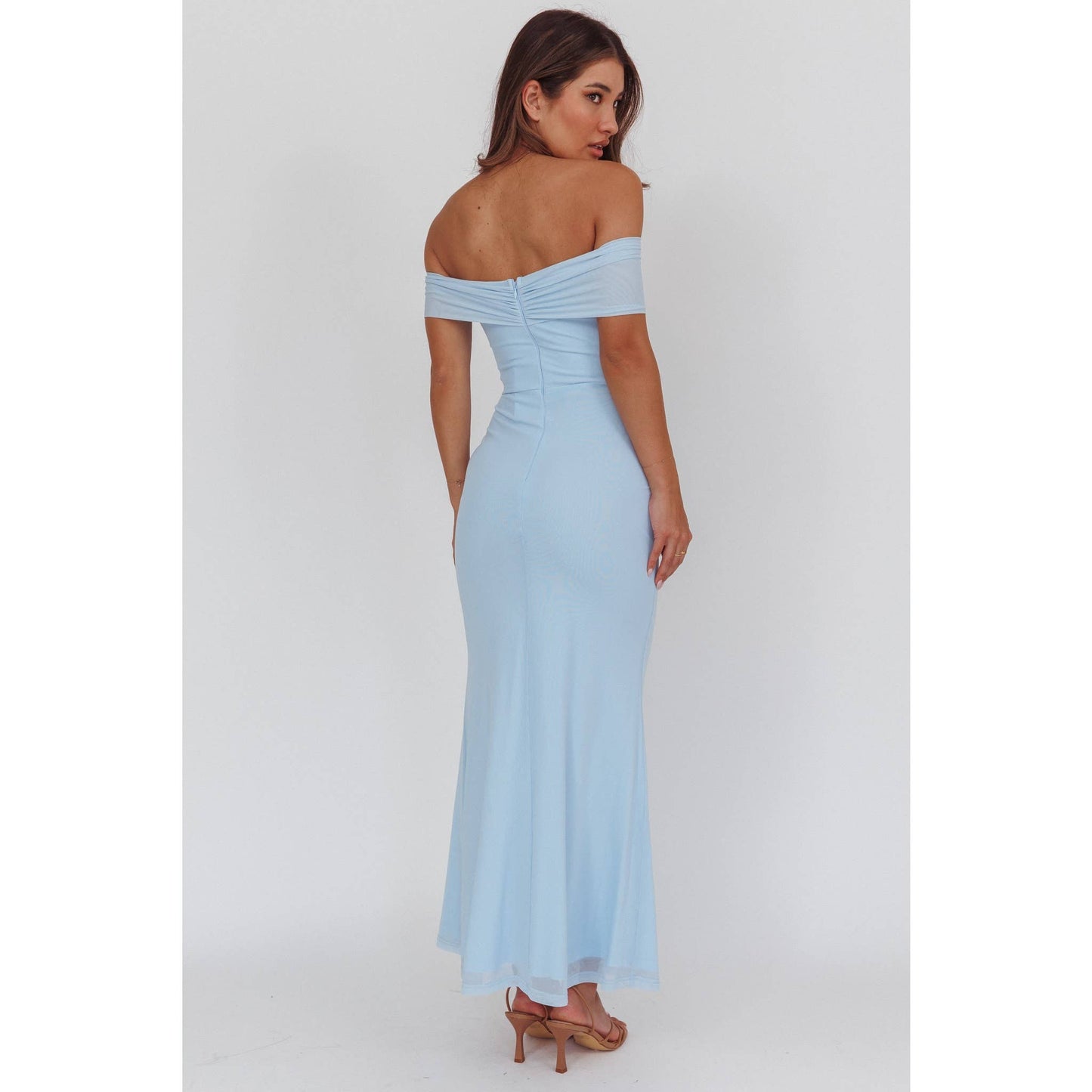 Off Shoulder Keyhold Ruching Maxi Dress