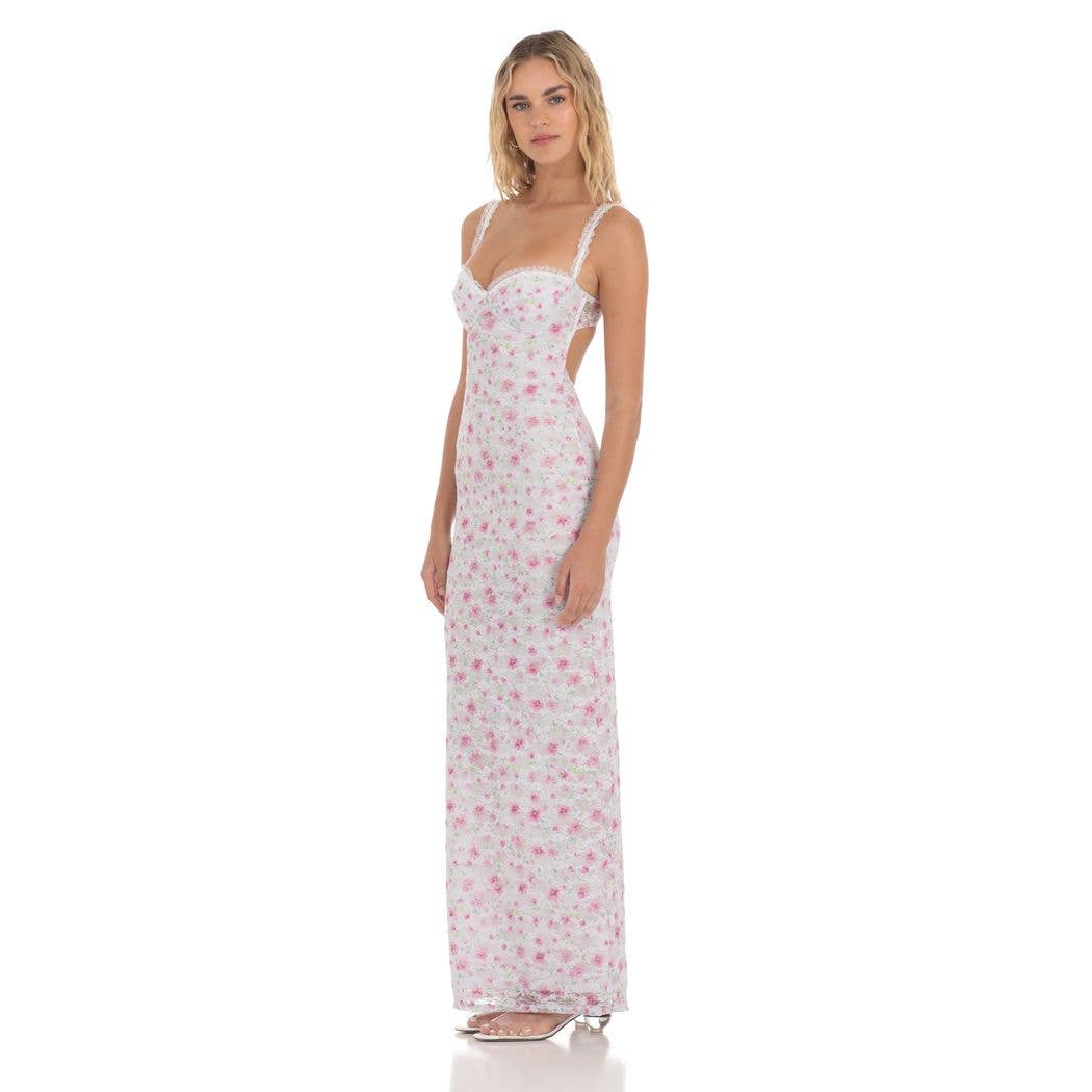 Lace Floral Maxi Dress in White