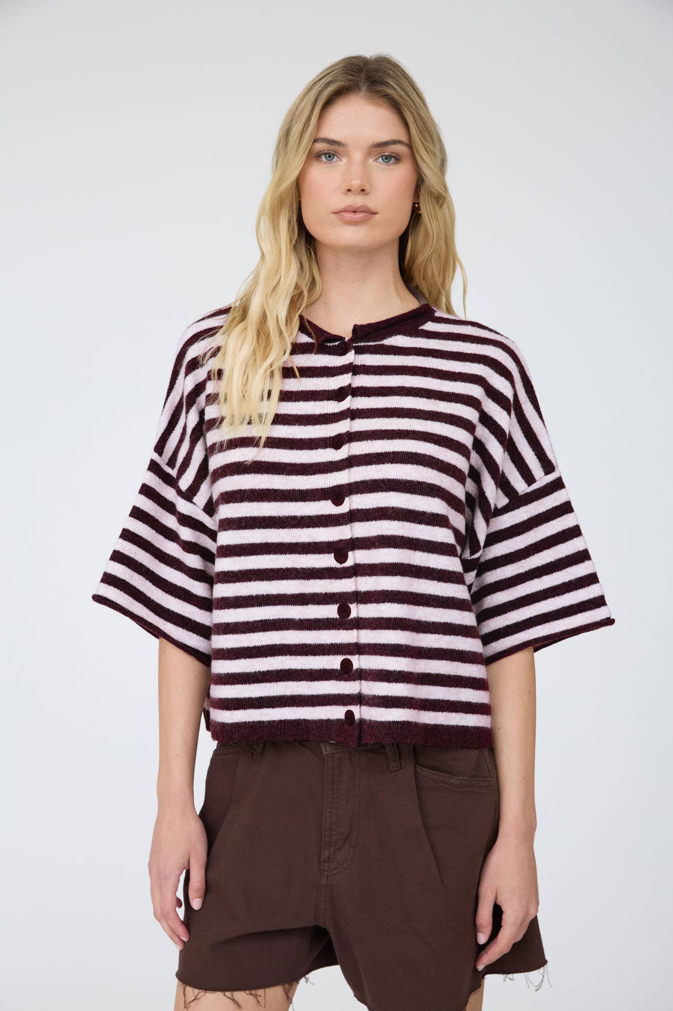 Leah Striped Short Sleeve Cardigan