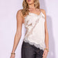 LACE TRIM ASYMMETRIC HEM CAMI SATIN TOP