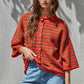 Knit Sweater Striped Quarter Sleeve Cardigan