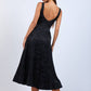 Satin Foral U-Shape Boat Neck Flare Midi Dress